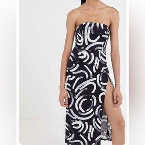 UO Urban Outfitters Black Linen Strapless Midi Dress